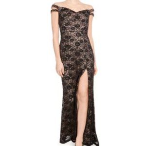 Teeze Me Junior Off-The-Shoulder Lace BlackNude 11